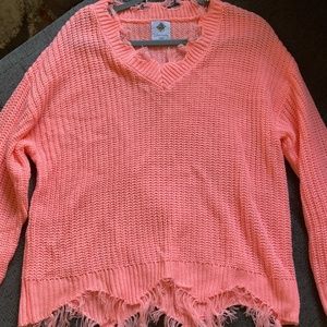 Like Love Small bright coral vneck sweater